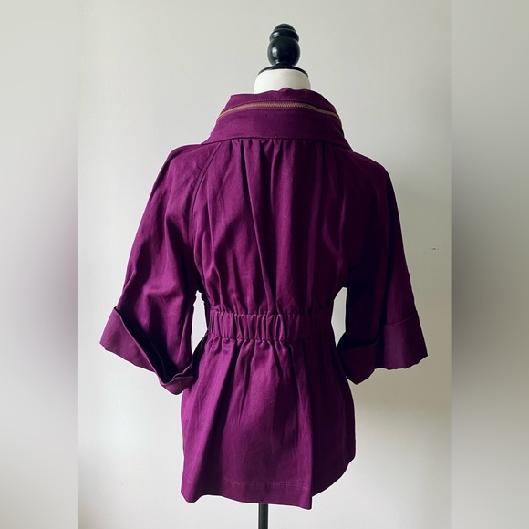 French Connection Purple Twill Cotton and Linen Blend Utility Jacket - Picture 2 of 13